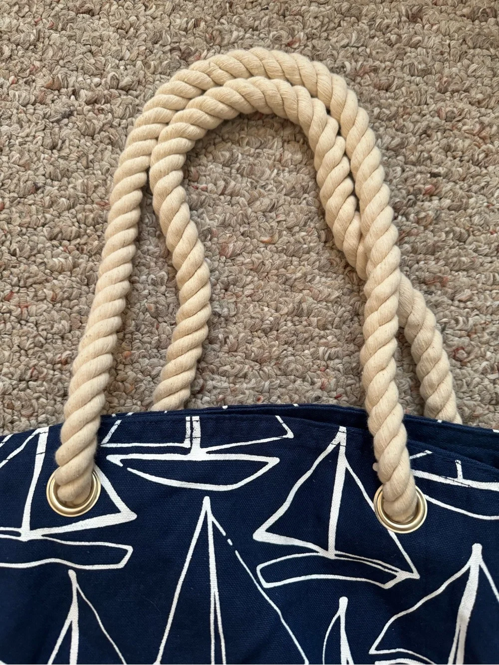 Navy Sailboat Tote - Nautical Rope Strap
